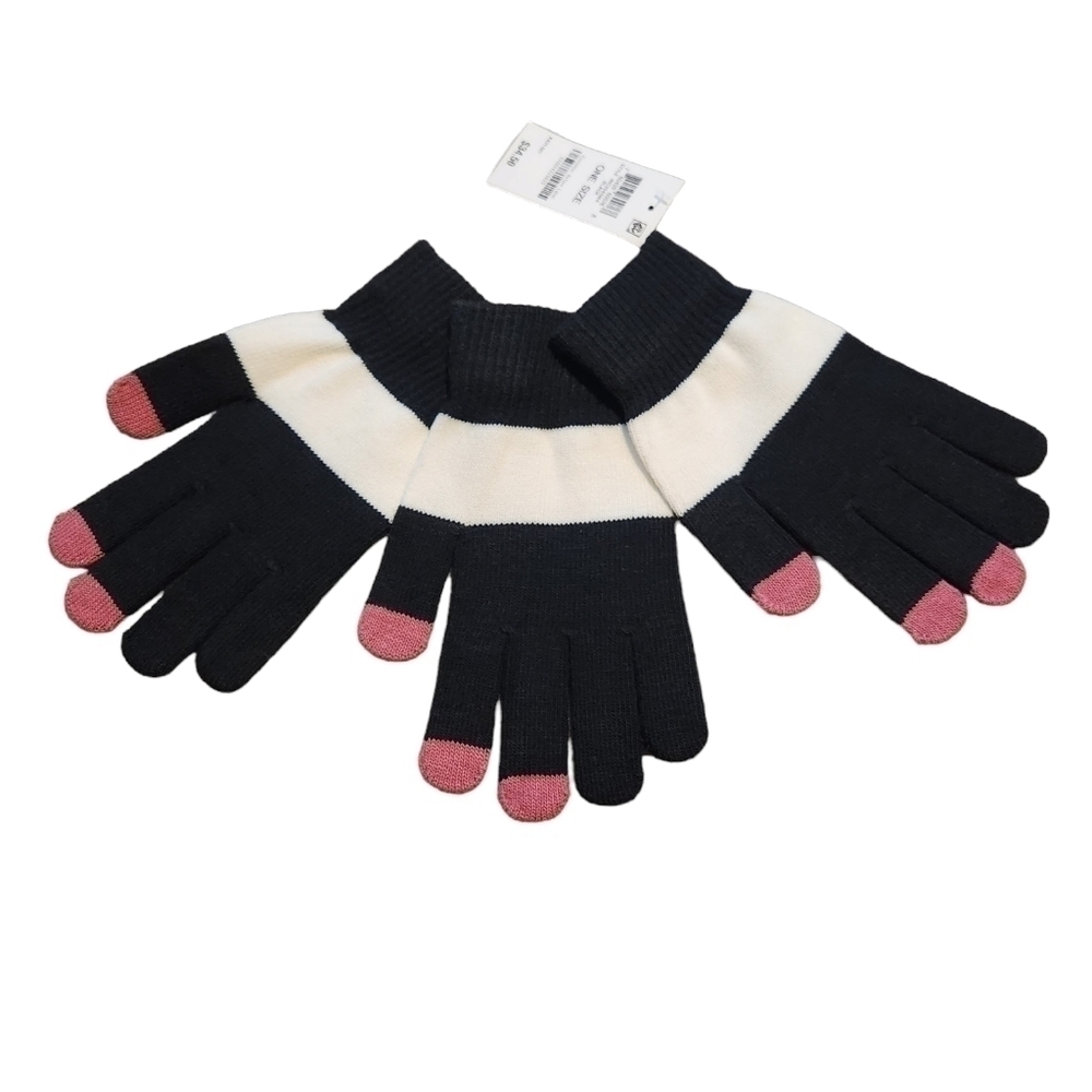 INC Women's Pair + 1 Black White and Pink Gloves Set Gift Set NWT